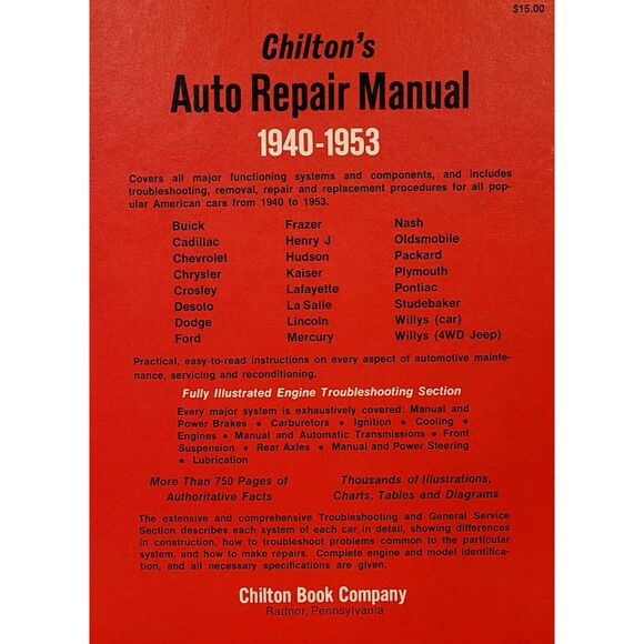 Chilton's Auto Repair Manual 1940-1953 troubleshooting, repair, replacements - Picture 1 of 4